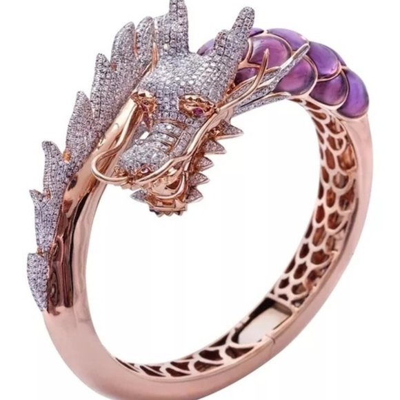1 DY Sale ONLY! 14K ROSE GOLD DRAGON WHite Sapph R - Picture 3 of 16